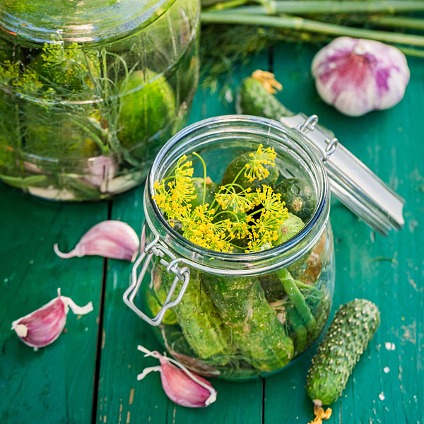 Pickles in Glass Crock